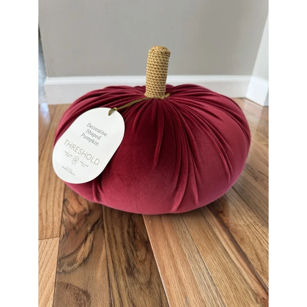 Shaped Velvet Pumpkin Throw Pillow Red Burgundy Threshold NWT Fall Decor 13